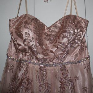 Strapless Glitter Tulle Beaded Waist Prom Dress